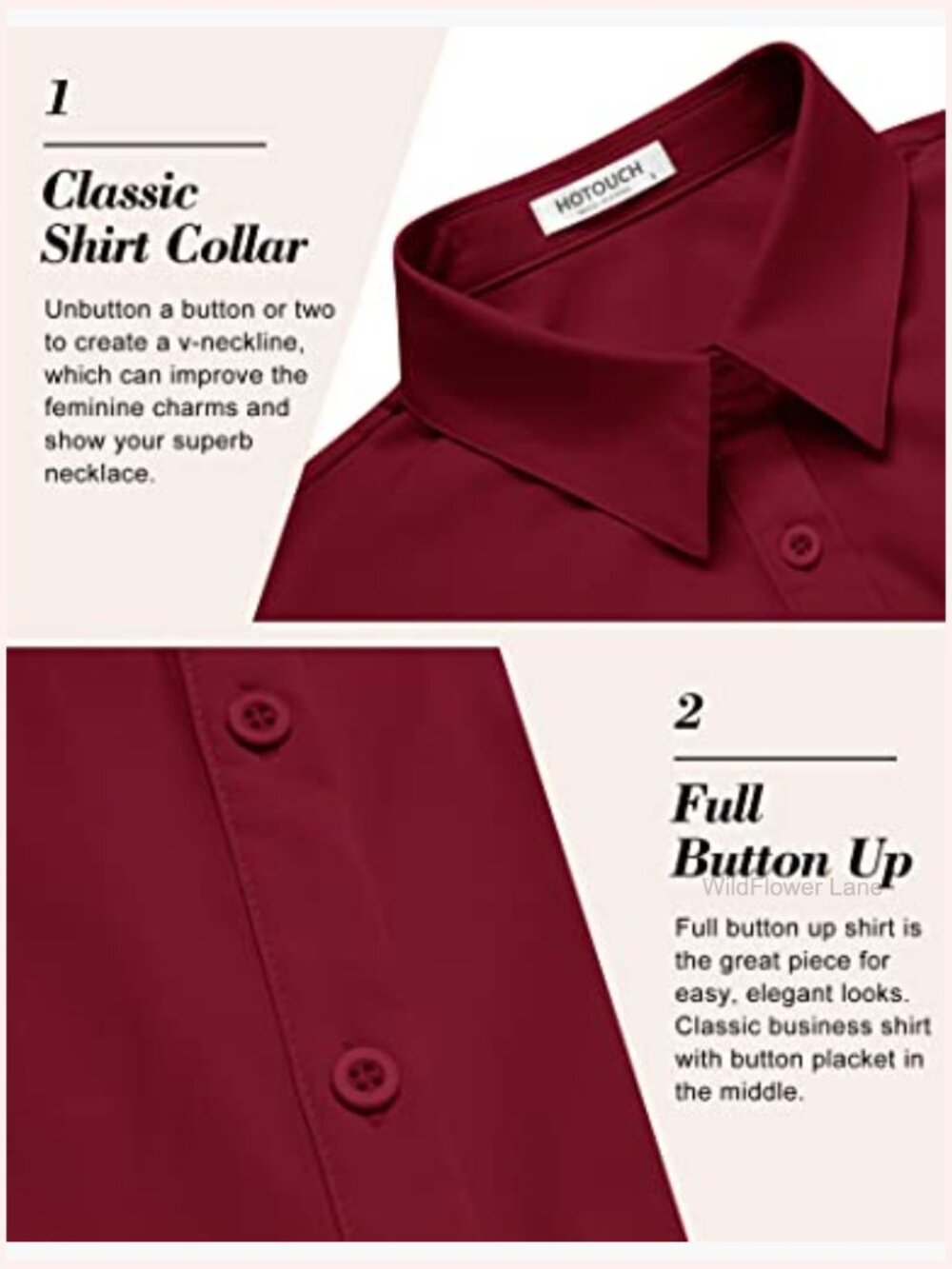 3/4 Sleeve Button Down Shirt Stretch Fit Blouse Top - Picture 5 of 7
